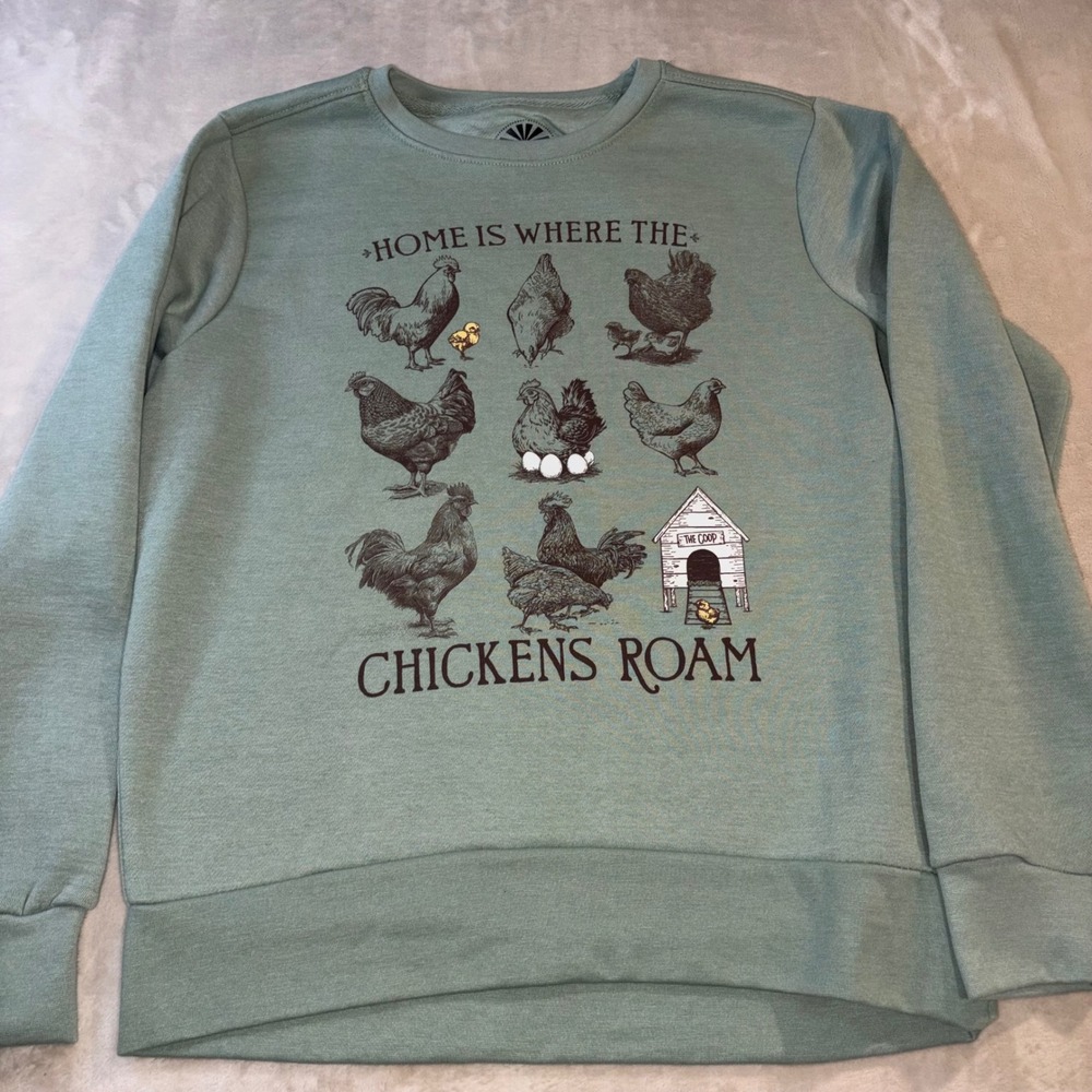 Lost Creek Womens Chicken Graphic Sweatshirt Sage Green Farmcore M Cottagecore